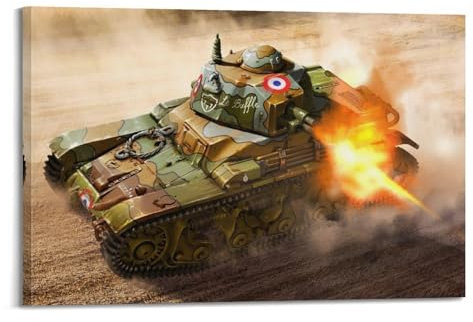 Leinwandbild, Motiv: französisches Vintage-Panzer-Poster R-35, Wersja Pozna Light Infanterie, dekoratives Gemälde, Leinwand-Kunstbild, 30 x 45 cm