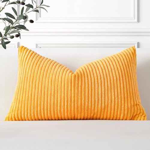 Artscope Ein Kissenbezug Kordsamt Zierkissenbezug Dekokissen Sofakissen 40x60 cm Cord Kissenhülle Couchkissen Dekorative Weiche Kissen für Sofa Wohnzimmer Zuhause Schlafzimmer Gelb