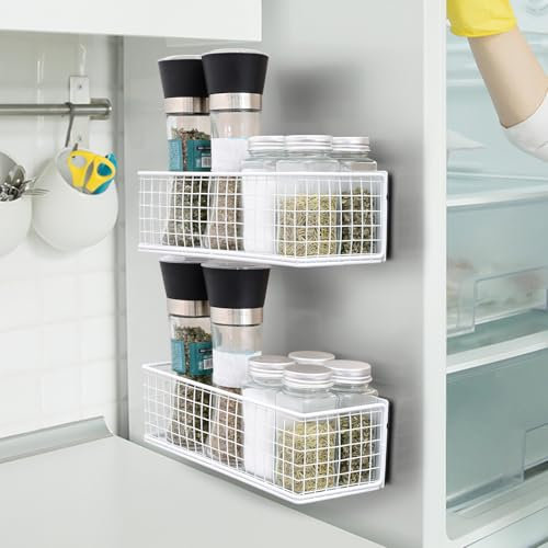 ONESIXEC 2 Pack Magnetic Basket for Fridge Magnetic Fridge Shelf Versatile Metal Organizer Storage Bin Moveable Strong Magnetic Spice Rack Organizer for Home Kitchen Office Refrigerator Holds