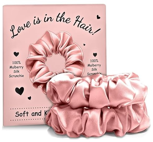 Seide Haargummi - Seiden Haargummis aus 100% Maulbeerseide, Scrunchie, Hair Ties aus Mulberry Silk, Haarband aus Seide zum Schlafen, Scrunchies für Haare ohne Haarbruch, 2er-Pack (Rosa)