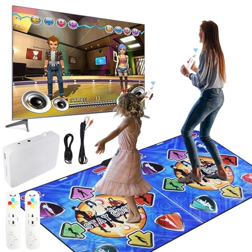 Oamger Tappetino da Danza, Tappetino da Danza Doppio per Bambini Adulti, Gioco di Passi di Danza Senza Fili Antiscivolo per TV, Tappetino da Gioco di Danza per Bambini, Ragazzi e Ragazze, con Cavo AV