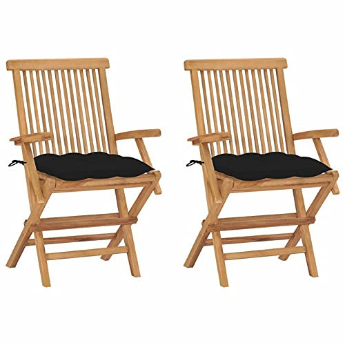 Xichuzi Gartenstühle mit Schwarzen Kissen, Gartenmöbel, Balkonstühle, Balkonmöbel, Bistrostuhl, Garten Stühle, Armlehnenstuhl, 2 STK. Massivholz Teak