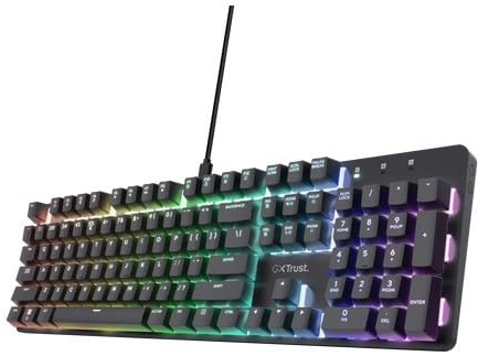 Trust GXT 871 Zora Clavier Mécanique QWERTY US avec Éclairage RGB, Linéaire Huano Switches, Logiciel Inclus, Anti-Ghosting N-Key Rollover USB Programmable Gaming Keyboard PC Portable