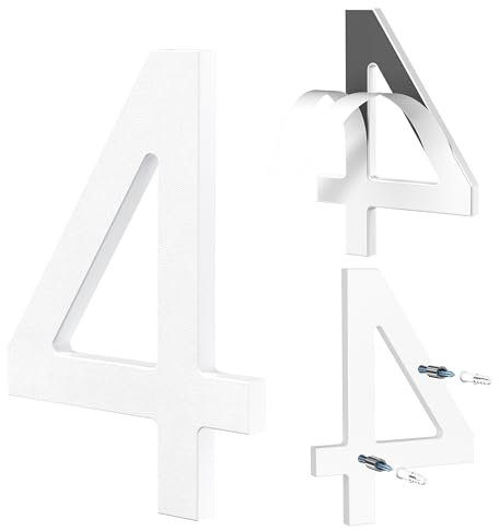 Yafimea 6 Inch White House Numbers, Large Self Adhesive or Screw On Numbers with 3D Floating Shadow Effect, Fit for Outdoor Gate Fence Wall (4)