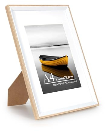 Baoee A4 Oak white Two Tone Picture Frame with 6x8 Mount,photo frame with acrylic glass, A4 Frame,Poster Frame, certificate frame,Wall Mountable