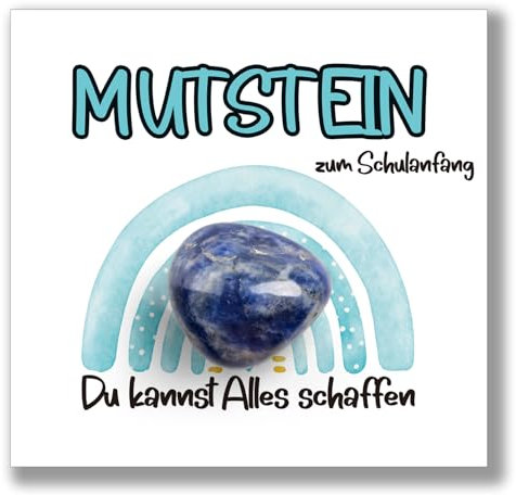 iZoeL Einschulung Geschenk Glückssteine Jungen, Schulkind Mutstein 2025 Schultüte Füllung Schulanfang Geschenk Glücksbringer mit Grußkarte Geschenkbox Blau