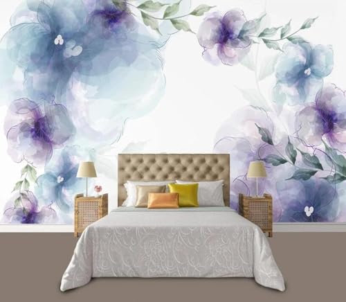 XLMING Fleurs Bleues Fleurs Violettes 3D Papier Peint Décoration Manger Adulte Intérieure Salon Canapé Chambre Fond TV Mur-430cm×300cm