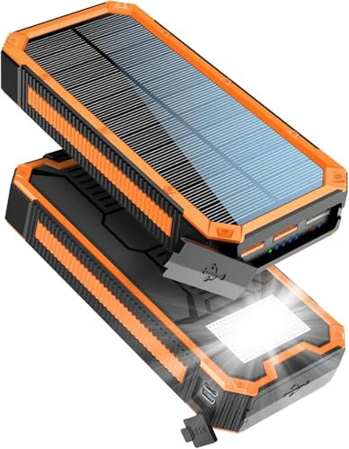 Solar Power Bank PD20W，20000mAh Waterproof Solar Charger USB C External Battery Solar Chargers with Outputs, Power Bank for Smartphones, Tablets and More (Orange-1)