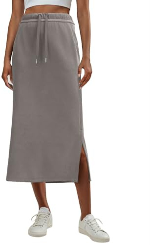 Lepunuo Casual Side Slit Skirts Womens High Waist Trendy Summer Drawstring Skirts with Pockets