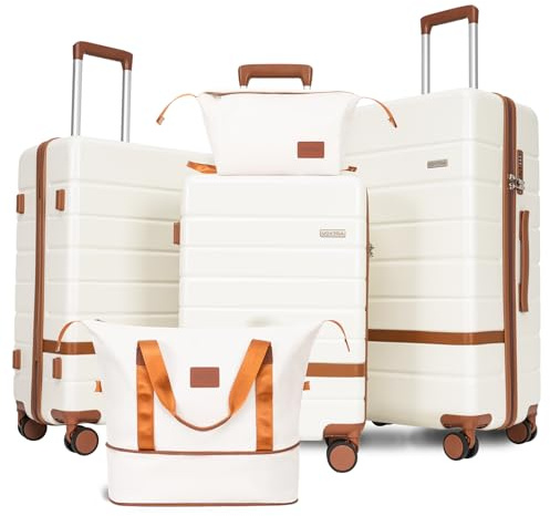 Voytra 5-Piece Luggage Sets with 8 Smooth Spinner Wheels, Hard shell ABS+PC Luggage, Travel Suitcases with TSA Lock, YKK Zippers (20/24/28/DB/TB Beige)