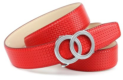 Anthoni Crown Damen-Ledergürtel in Rot – 3,5 cm breit, silberne Doppelring-Automatikschließe, hochwertige Lederverarbeitung, elegantes Accessoire für Jeans, Kleider & Röcke (85)
