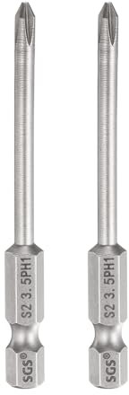 sourcing map Lot de 2 embouts de tournevis cruciformes PH1 avec tige hexagonale de 65 mm de long et tige de 0,4 cm de long, tournevis industriel en acier S2 pour outils électriques, gris