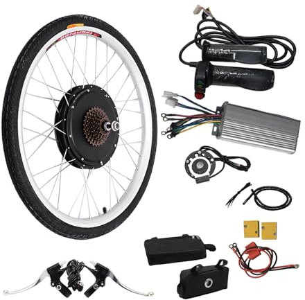 KLOOLIVE 26 Zoll Elektro Fahrrad Umbausatz 1kw 48v E-Bike Umbausatz 55km/h Elektro-Fahrrad Conversion Kit Elektrofahrrad Hinterrad Conversion Kit mit Griffe, Controller und 7-Gang Schwungrad