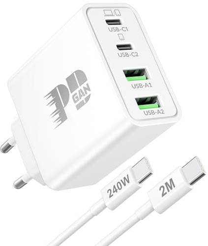 65W 4-Port GaN USB C Ladegerät mit 240W 2M SchnellLadekabel Mac Book | Netzteil Charger Ladekabel für MacBook Neo/Pro 16/15/14/13 Zoll, MacBook Air M1/M2/M3/M4, iPhone 17e/17/16/15, iPad, Laptop