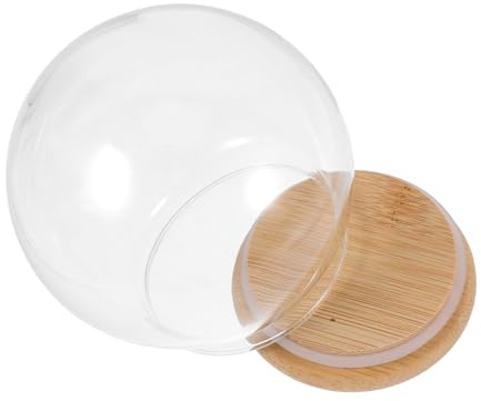 Ciieeo Glass Cloche Dome with Bamboo Base Glass Display Case Dustproof For DIY Eternal Flower Globe Craft Home Decor Tabletop Showcase