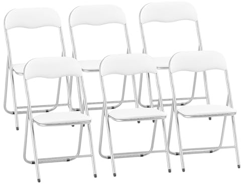 TIENDA EURASIA – Sillas Plegables | Pack de 6 | Material Estructura de Metal y Cuero Sintético | Asiento Acolchado | Medidas 44x48x80 cm | Color Blanco | Peso Permitido 130Kg
