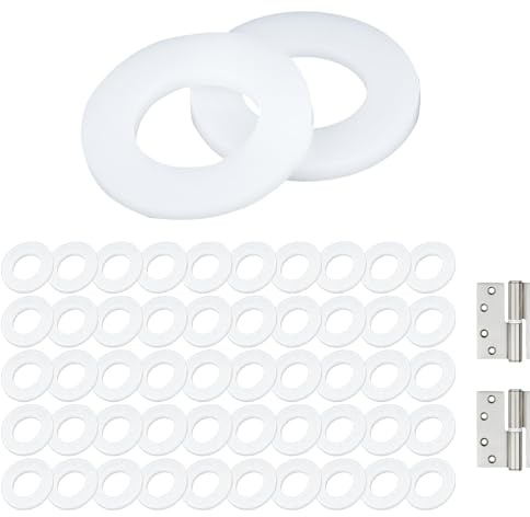 Aihoom 50 pcs Rondelles Nylon, 10 mm X 15 mm, Accessoires de Charnières, Rondelles pour Portes et Fenêtres, Entretoise Plastique, Rondelle Plate pour Portail, 1 mm 25 pièces et 2 mm 25 pièces (Blanc)