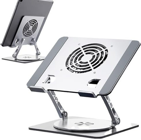 Support pour Ordinateur, Refroidisseur pour Ordinateur pour Ordinateurs Portables Tablettes Jusqu'à 17,3 Pouces Pivotant à 360° Capacité De Charge 10 Kg Hauteur RéGlable De 0 à 30 Cm Argent