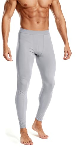 Rane Sports Men's Ice Silk Compression Pants Cool Touch Workout Leggings Quick Dry Athletic Tights Gym Running Training Fitness Grey L