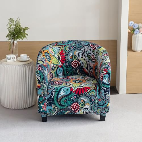 Fasbuy Stretch Sesselschoner Sesselüberwurf Exotisches Paisley-Muster Sesselbezug Sesselhusse für Clubsessel Cocktailsessel, Weich Waschbar Sofabezug für Wohnzimmer, Büro, Empfang (Blau)