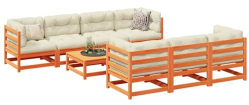 Meubles de jardin modulaires en pin massif 8 pièces, canapé de jardin avec coussins, bronze cireux, 110 kg par place