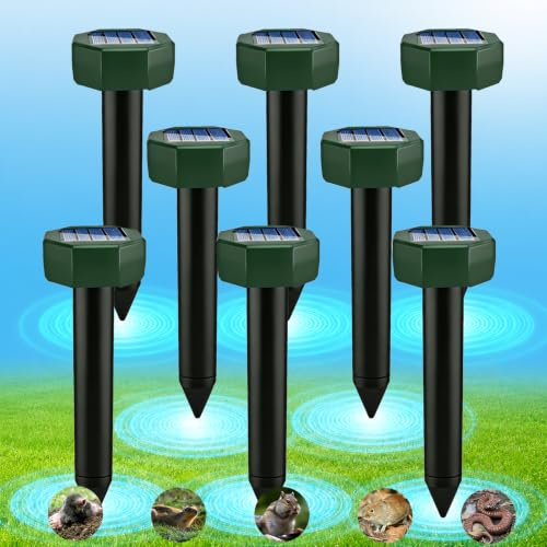 Lot de 8 Répulsifs Solaires pour Taupes,Résistant aux Intempéries IP66 Étanche Répulsif Solaire de Taupe,Fréquence Variable 400-1000 Hz,pour Taupe,Serpent,Campagnol,Gopher et Autres Animaux
