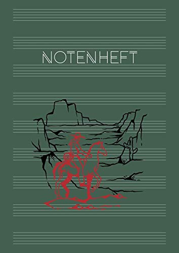 Notenheft: DIN A4 Blanko Musiknotensystem mit Register | Musik Noten für Schule, Unterricht & Hobby | große Lineatur für Anfänger - Motiv: Reiter