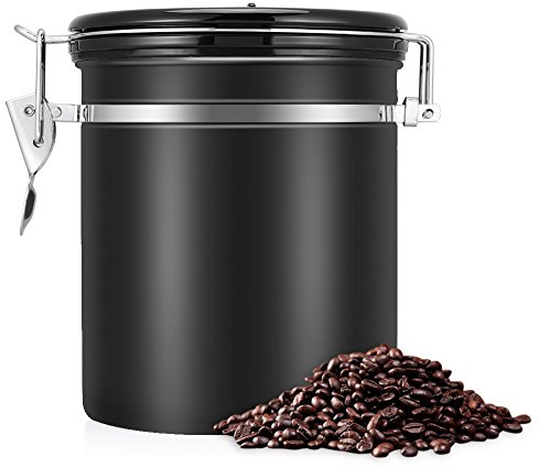 eecoo Coffee Container Airtight 450g Coffee Beans Canister Stainless Steel Vacuum Seal Storage Jar with Fresh Calendar,1500ml Black