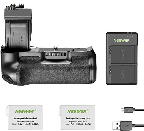 Neewer Ersatz-Akkugriff für DSLR-Kameras Canon EOS 550D 600D 650D 700D Rebel T2i T3i T4i T5i mit Lithium-Ersatzakkus für LP-E8 / USB-Ladegerät