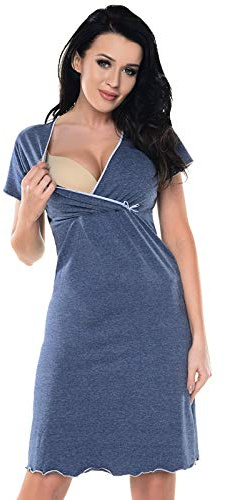 Purpless Maternity 2in1 Pregnancy and Nursing Nightdress for Pregnant and Breastfeeding Women 1055n (10, Indigo Jeans Melange)