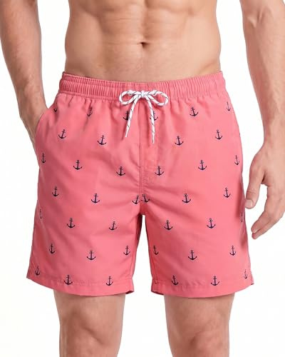 maamgic Ropa de Baño para Hombres Bañador para Vacaciones Short de Playa Natación Secado Rápido Piscina Ancla,Rosa Ancla,S