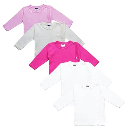 MEA BABY Unisex babyomslagströja, omslagsjacka med långa ärmar, 100% bomull, 5-pack. Wickelshirt för flickor, Wickelshirt för pojkar (flickor 68)