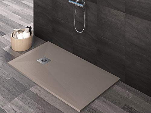 Essence ArredoBagno Duschwanne aus Mineralmarmor in Steinoptik - Marmor aus Harz mit Gelcoat - Gitter aus Edelstahl - Farbe Sand Arena, 100 x 140 cm