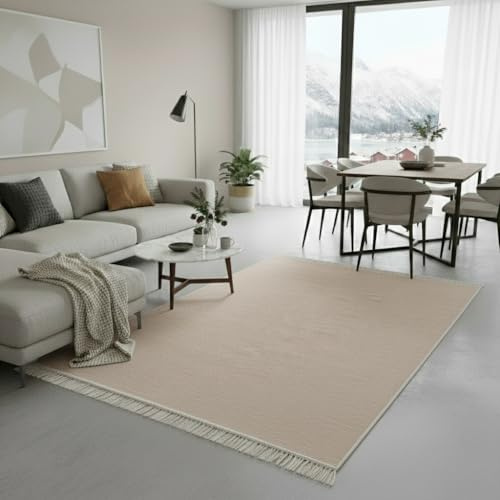 Jimri Teppich Läufer - Tepiche für Wohnzimmer, Schlafzimmer, Küche, Kinderzimmer, Badezimmer - Boho Kelim - Läufer Flur, Beige, Größe: 120x170 cm
