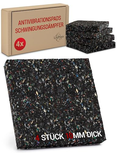 Soporte Antivibración LouMaxx para Lavadora, Juego de 4 Piezas, Tamaño 9cm x 9cm - 1.0 cm de grosor, Alfombrilla Antideslizante, Base para Lavadora Fabricada en Alemania, para lavadoras y secadoras.