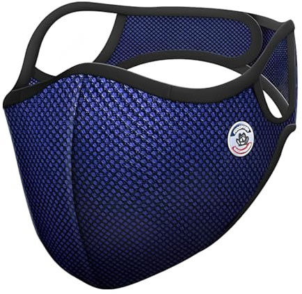 FROGMASK Atemschutzmaske gegen Luftverschmutzung & Pollen –für Radfahren & Motorrad – waschbar & wiederverwendbar – Blau– Größe L – inkl. 1 FFP2-Filter