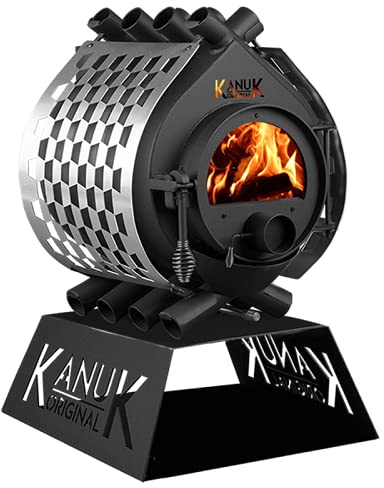 Warmluftofen Kanuk® Original 7 kW - Werkstattofen - Schwedenofen - Zulassung für Deutschland, Österreich und Schweiz - BimSchV (Seitenverkleidung Trapez Edelstahl, Untergestell Base)