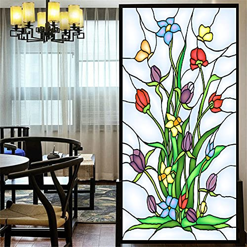 LXDWEI Film pour fenêtre décoratif, protection de l'intimité - Beau papillon d'église et fleurs - Film pour fenêtre givré - Couvre-fenêtre - Film teinté pour la maison et le bureau (L x l)(42x60cm
