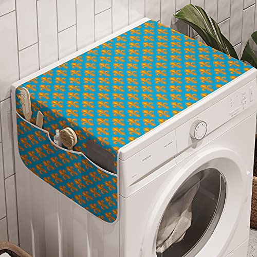 ABAKUHAUS Fleur De Lis Waschmaschinen-Organizer, Königliche heraldische Lilien, Anti-Rutsch-Stoffabdeckung für Waschmaschine und Trockner, 47 cm x 120 cm, Orange Sea Blue