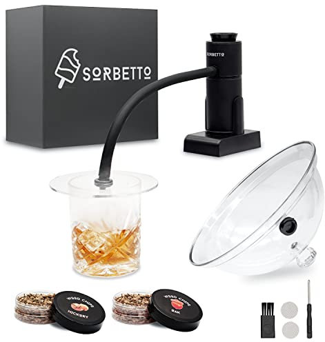 SORBETTO Kit de fumoir à cocktail pour boissons, ajoutez facilement une saveur fumée à vos cocktails/aliments, comprend un livre électronique de recettes de fumoir à cocktail, des copeaux de bois de