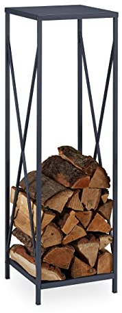 Relaxdays Kaminholzregal, Metall, HxBxT: 112x34x34 cm, Brennholzregal innen, für Feuerholz, Stapelholz, Brennholz, grau