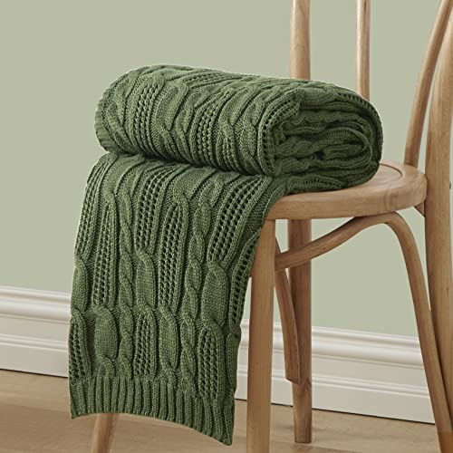 Aormenzy Zopfmuster Überwurf-Decken 152,4 x 202,4 cm, weiche, gemütliche und leichte Strickdecke, maschinenwaschbar, 100 % Acryl, dekorative Überwurfdecke für Couch, Sofa, Bett, Waldgrün