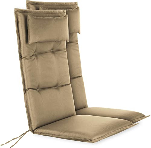 normani Langlebige Stuhlauflagen 2X Hochlehner mit Kissen - Sitzpolster Gartenstuhlauflagen für Draußen und Drinnen aus pflegeleichtem Outdoor Material 120x50 cm Made in EU Beige 120 x 50 x 5 cm