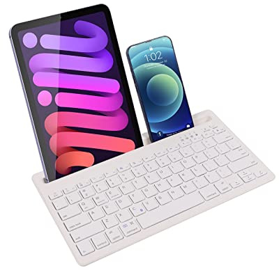 Justdfine Clavier sans Fil Clavier Bluetooth Tablette Mini Silencieux Clavier sans Fil Rechargeable Clavier pour QWERTY Windows, Android, iOS, Smartphone, Compatible PC - Blanc