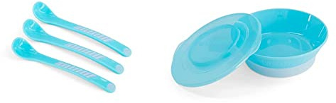 Twistshake 78180 - Cubiertos, color pastel azul & Cuenco con Tapa Alimentación para Bebés de PP y Silicona, Bol sellado, Tazón para Bebé Plato, Vajilla, Sin BPA, 6+ Meses, Azul pastel