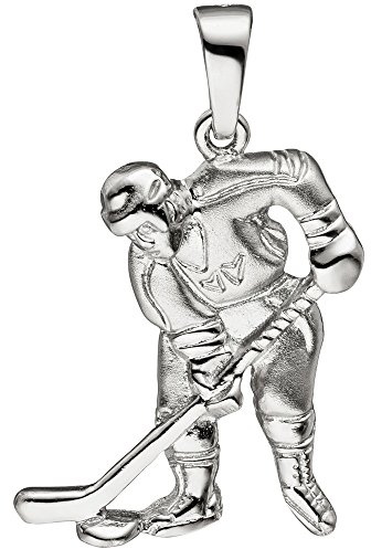 Anhänger Eishockey Spieler mit Puck aus 925 Silber matt-glänzend Herren Unisex