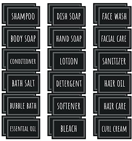 Segbeauty Seifenspender Etikettenaufkleber Badezimmer, 36 Stück Etikett für Seifenspender, Aufkleber für Waschküche, Aufkleber für Shampoo, Gesichtswäsche und Körperseife (Schwarz, 5cm x3 cm)