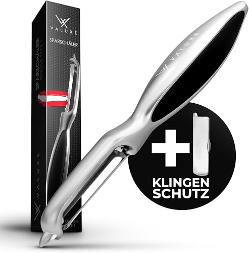 VALUXE® Sparschäler mit scharfer Edelstahl-Klinge & rutschfestem Griff - Profi I-Schäler zum präzisen Schälen - Kartoffelschäler, Gemüseschäler, Spargelschäler, Universalschäler