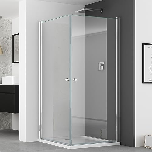 IMPTS Duschkabine Eckeinstieg 70x100x185cm Doppelt Duschtür Schwingtüre Duschabtrennung Duschwand aus 6mm ESG Sicherheitsglas Höhe Alu Rahmen,INKL Duschwanne & Ablauf