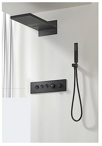 2024 New Luxury Black Brass Shower System,Wall-Mounted LED Digital Display Design,Cold & Hot Dual-Control 4-Function Ceiling Shower Tap LED Shower Panel(Color:3R Matte Black)